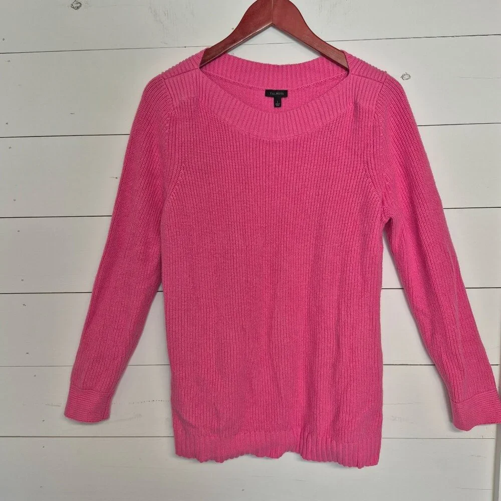 Talbots Womens Pink Knit Sweater Ribbed Crewneck Long Sleeve - Picture 1 of 5